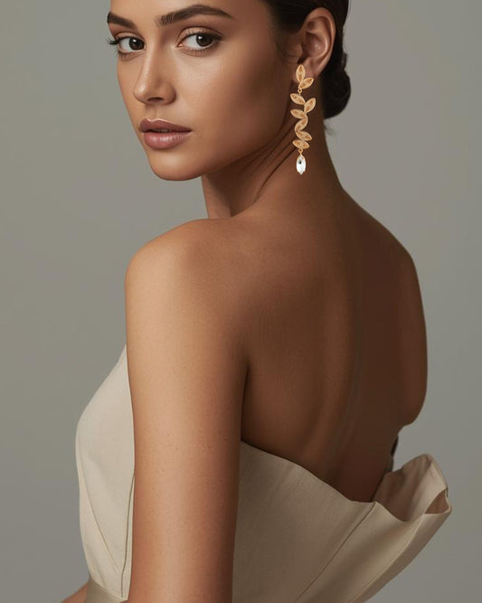 Aretes cristal y hojas, Tatiana