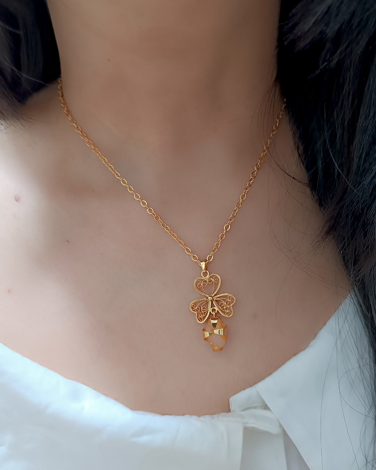 Collar con topos en cuarzo rosa Miriam