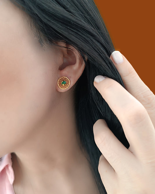 Aretes Topos Mini Filigrana y Esmeralda Circle