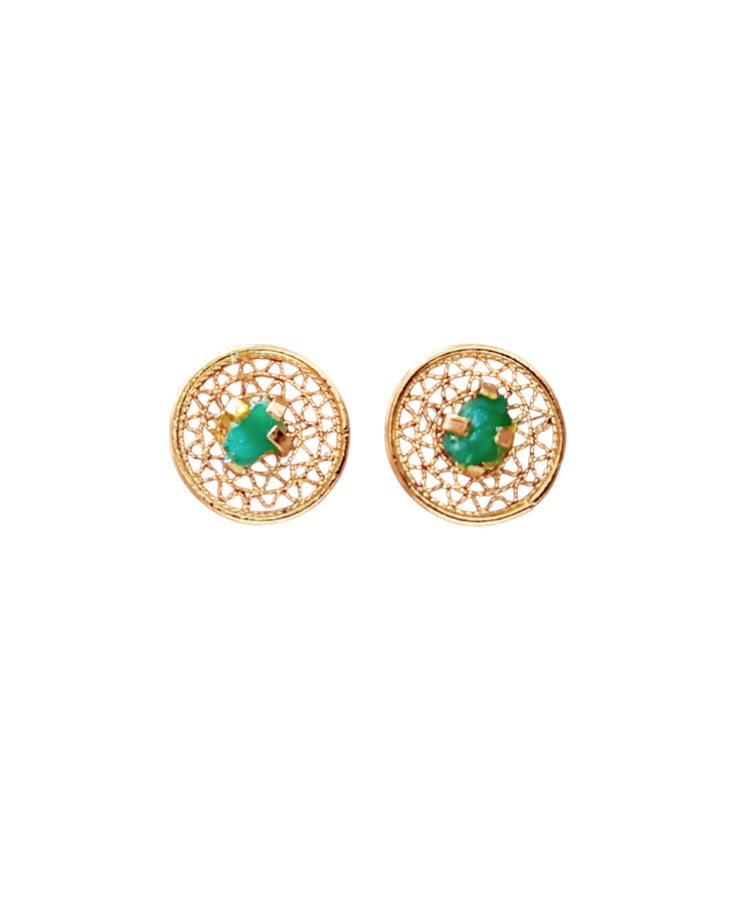 Aretes Topos Mini Filigrana y Esmeralda Circle