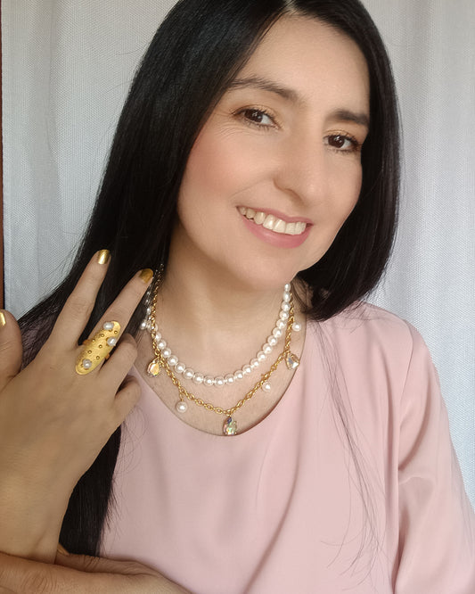 Collar doble perlas shell y cristales