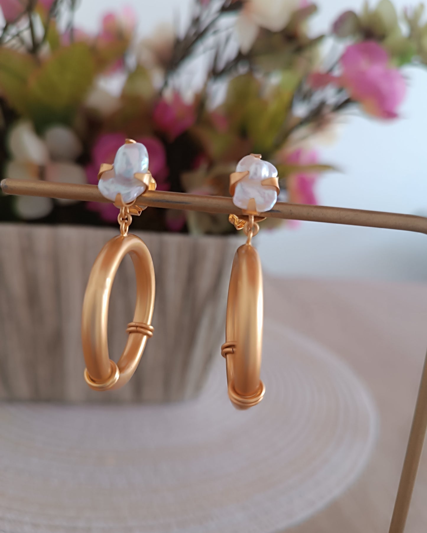 Aretes perla y aro Bianca