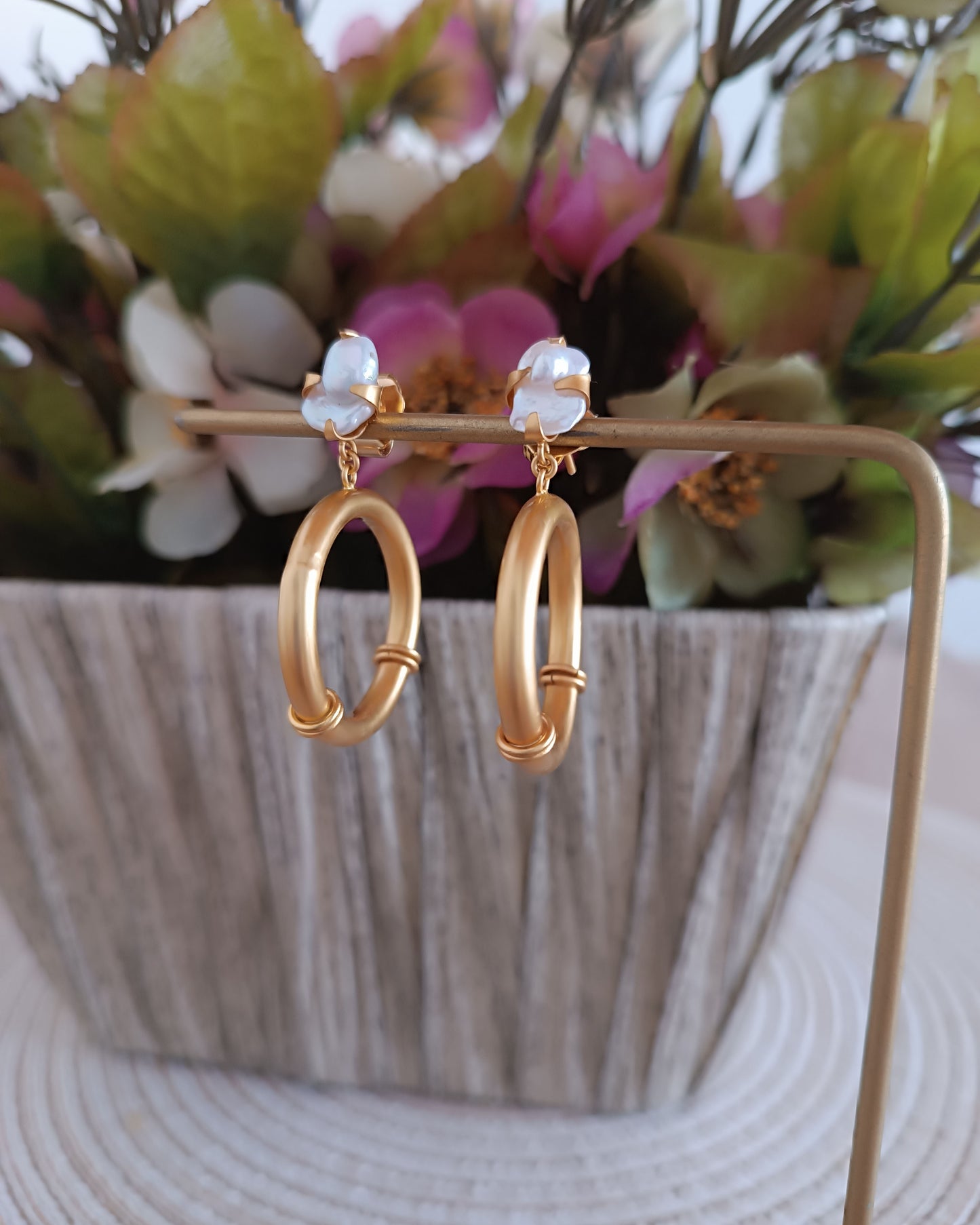 Aretes perla y aro Bianca