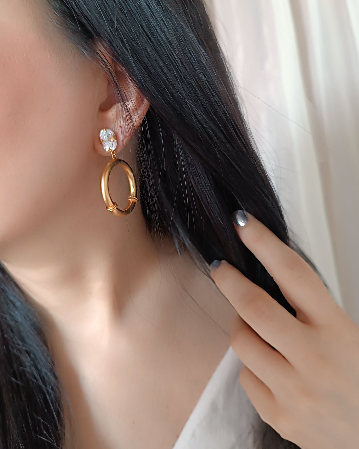 Aretes perla y aro Bianca