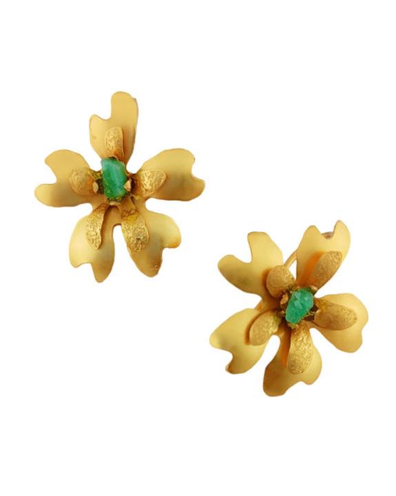 Aretes Topos Emma dorados mate con esmeralda