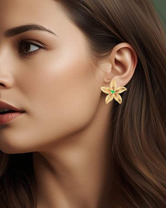 Aretes filigrana y esmeralda, estrella de mar