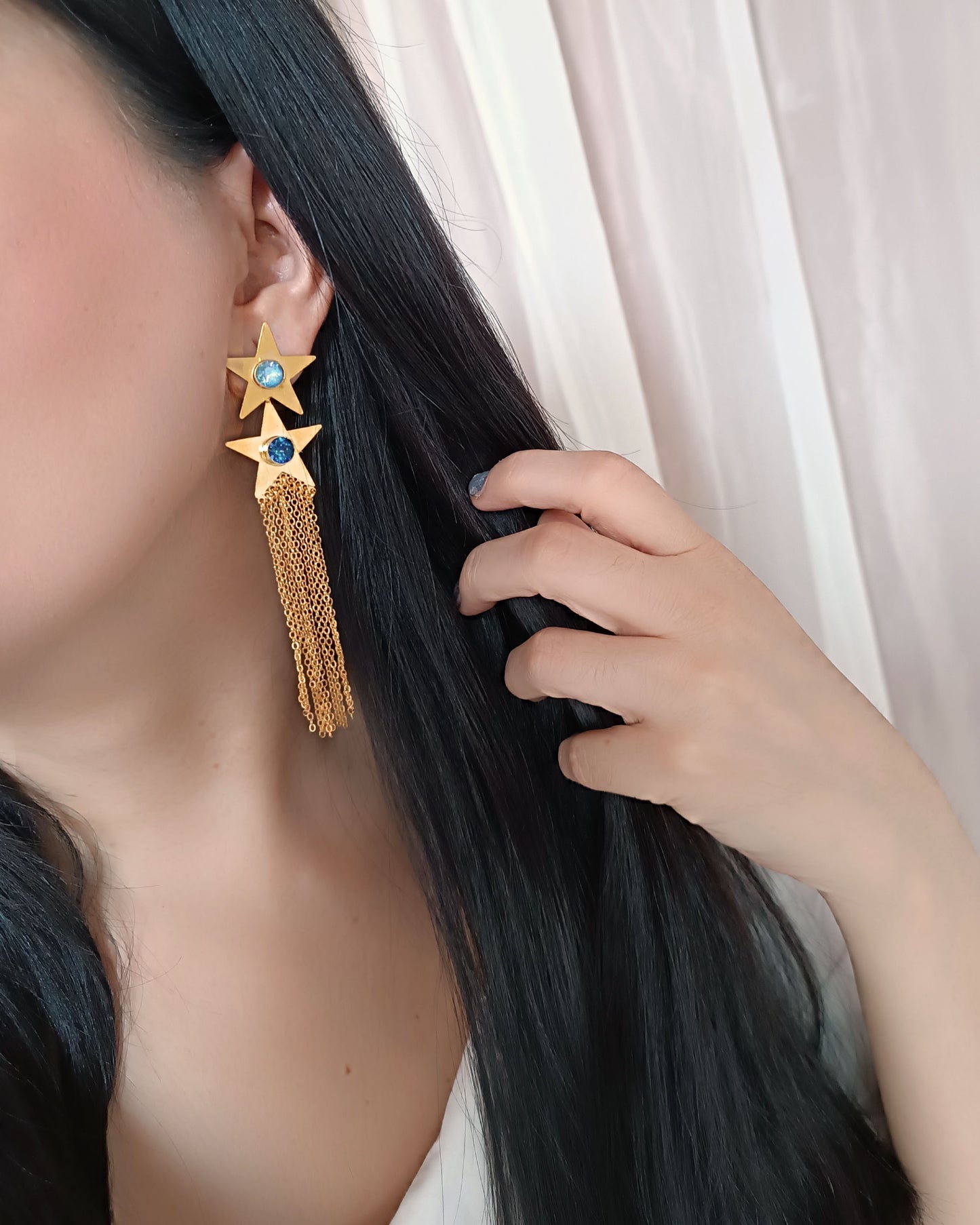 Aretes doble estrella y cadenas Carmen
