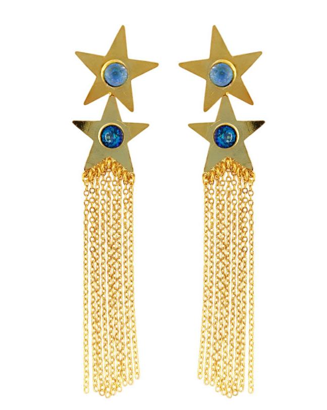 Aretes doble estrella y cadenas Carmen