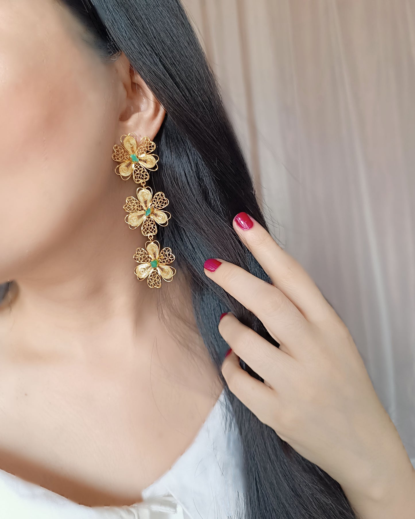 Aretes triple flor Carmelita