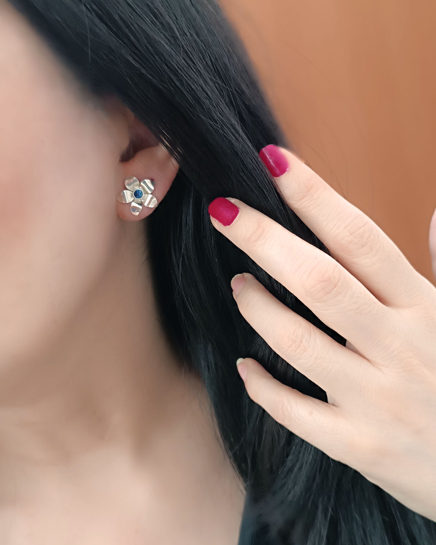 Aretes mini en plata de ley 950 azul Shopie
