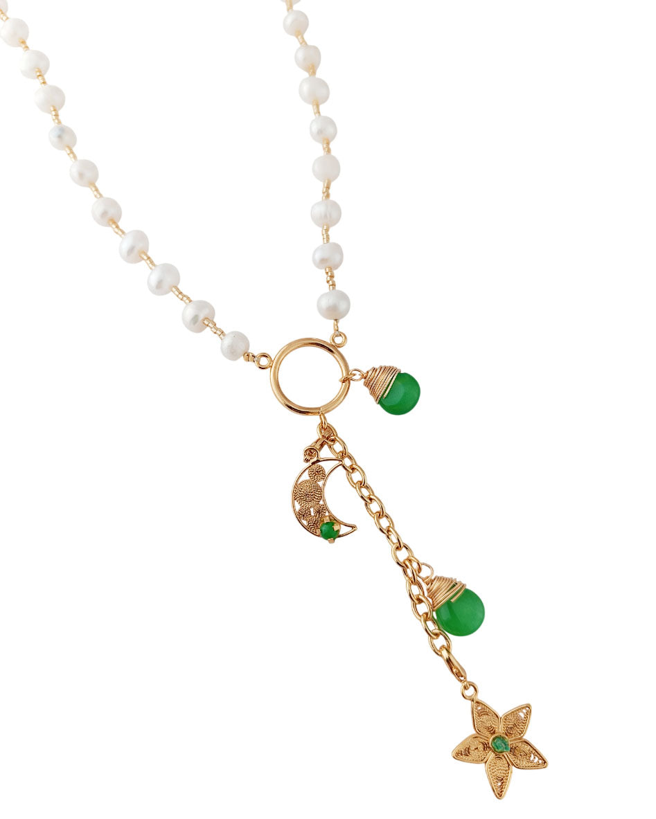 Collar de perlas y colgantes jade y filigranaJosefa