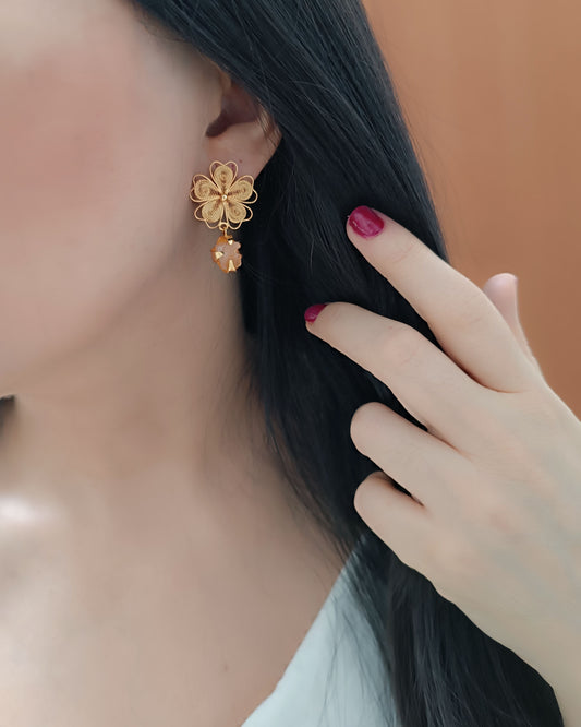 Aretes en filigrana con cuarzo rosa Abigail