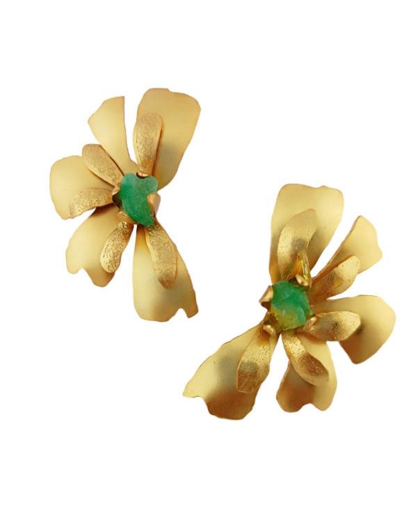 Aretes Topos Chiara dorados mate con esmeralda