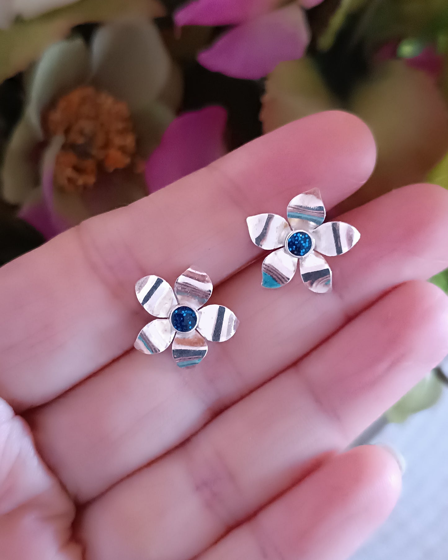 Aretes mini en plata de ley 950 azul Shopie