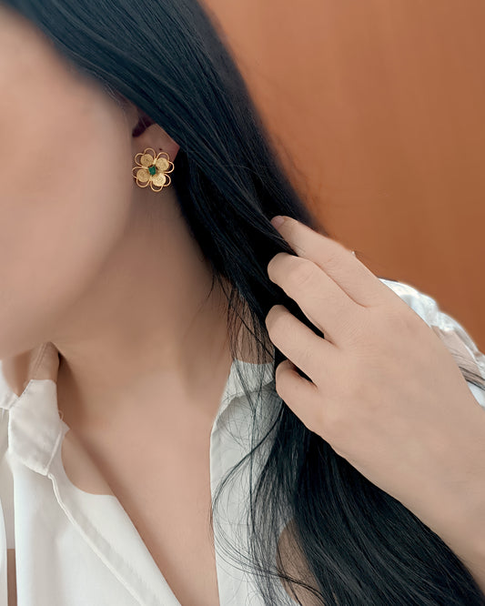 Aretes filigrana trébol y esmeralda mediano