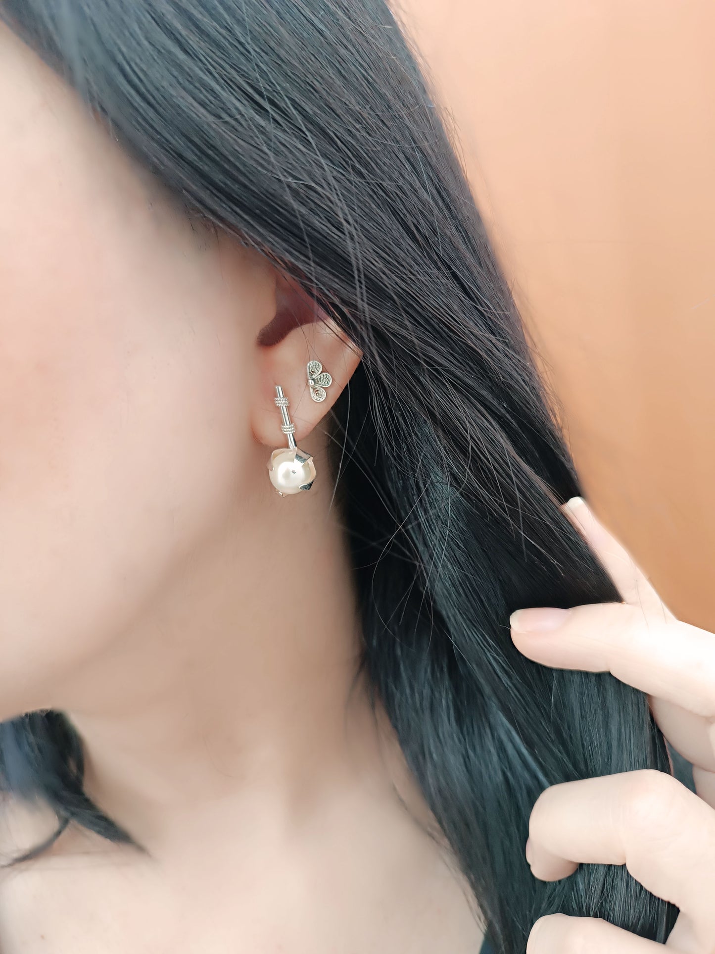 Aretes en plata ley 950 con perla Alma