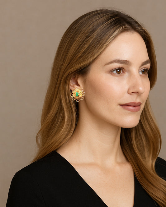 Aretes filigrana con tomatillos y esmeralda
