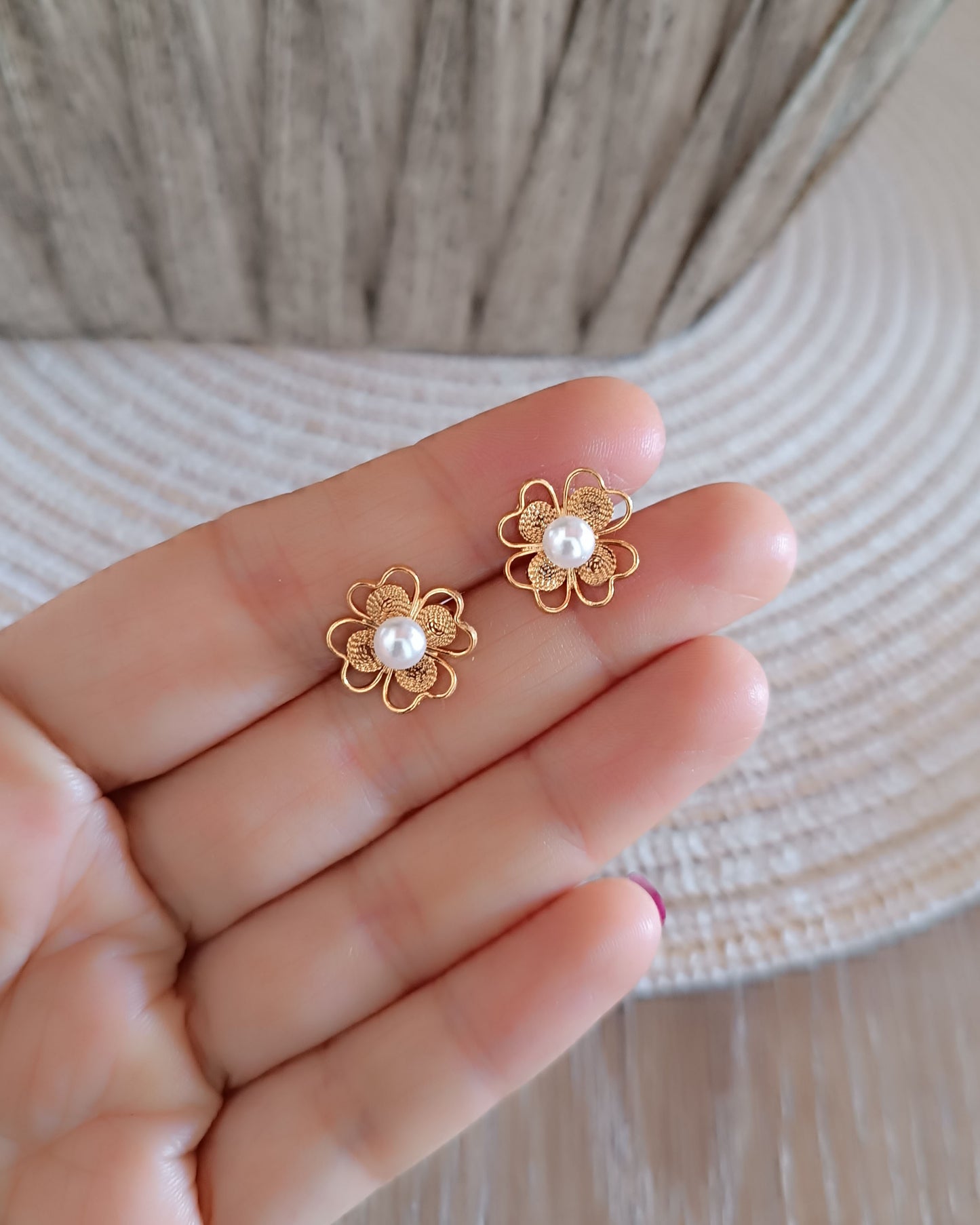 Topos mini trébol con perla