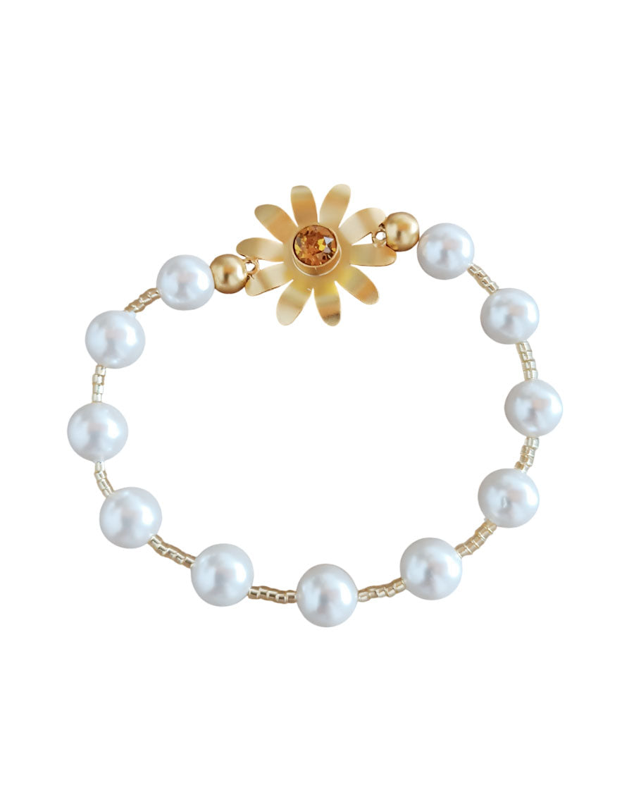 Pulsera de perlas Shell y flor Margarita con cristal