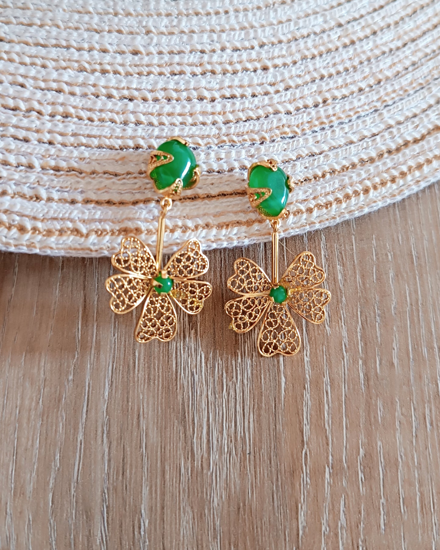 Aretes filigrana Alegría con jade