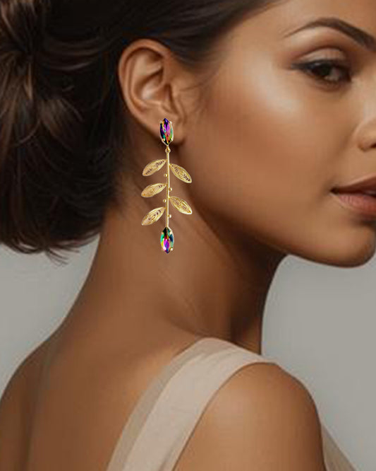 Aretes largos cristal y hojas, Titina