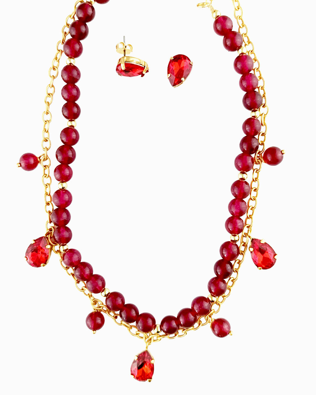 Collar doble agatas rojas y cristales