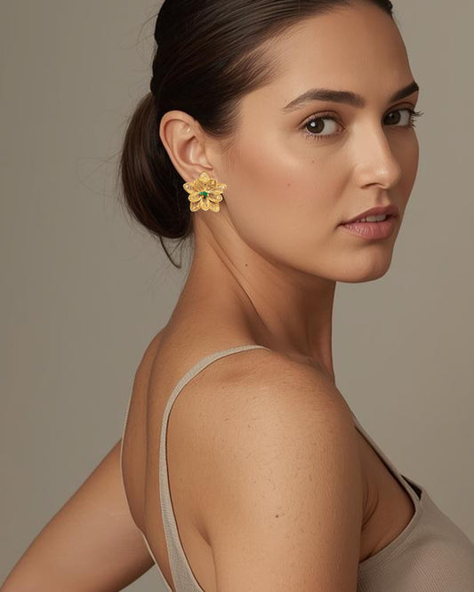 Aretes filigrana doble flor con esmeralda, Chloe