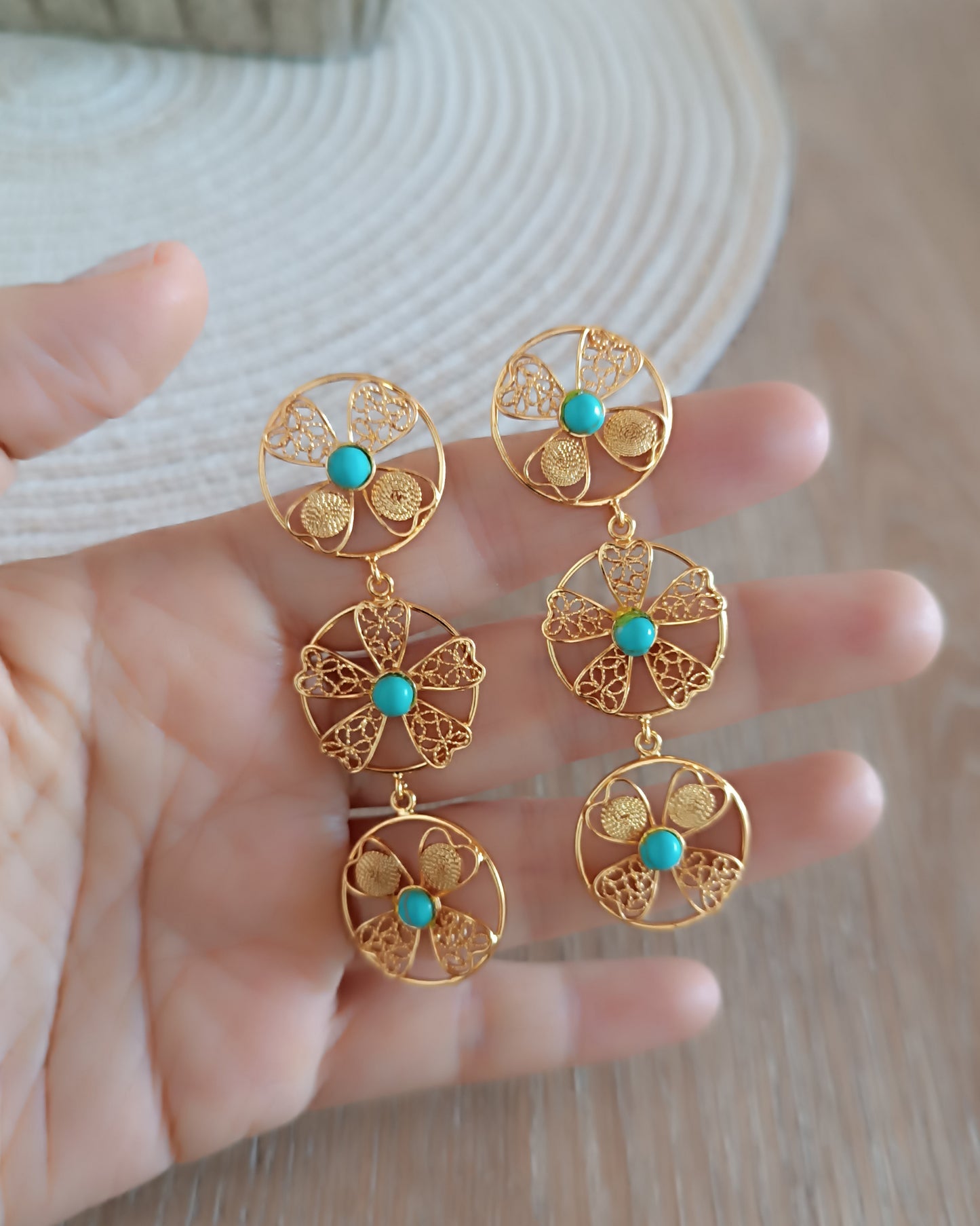 Aretes tripe circulo en filigrana Celina