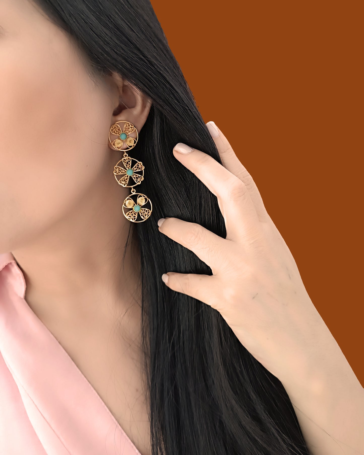 Aretes tripe circulo en filigrana Celina