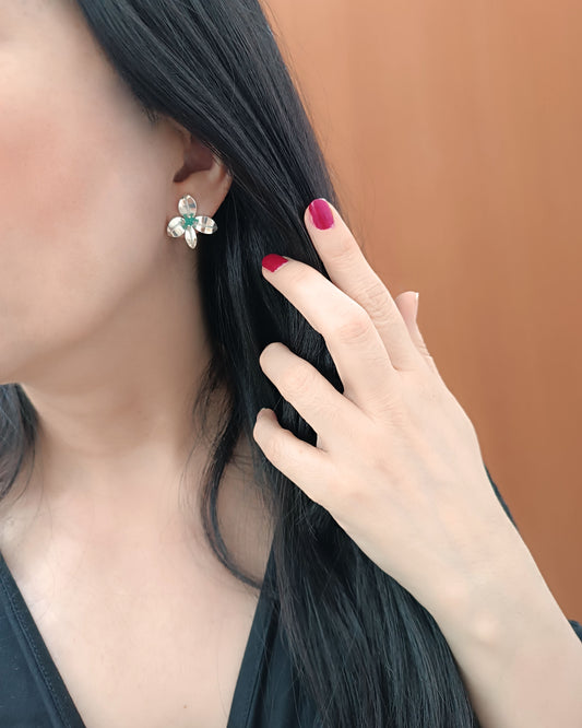 Aretes plata de ley 950 y esmeralda Alessia