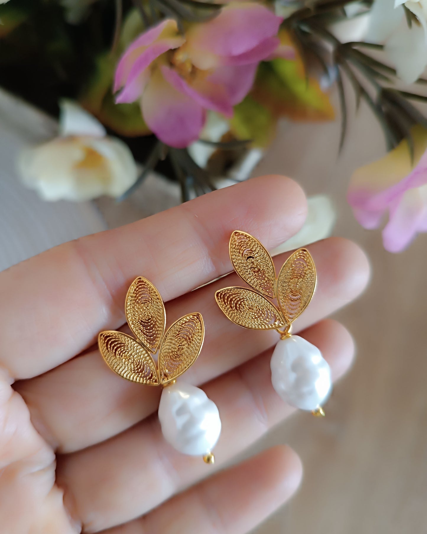 Aretes filigrana gota perla Mia