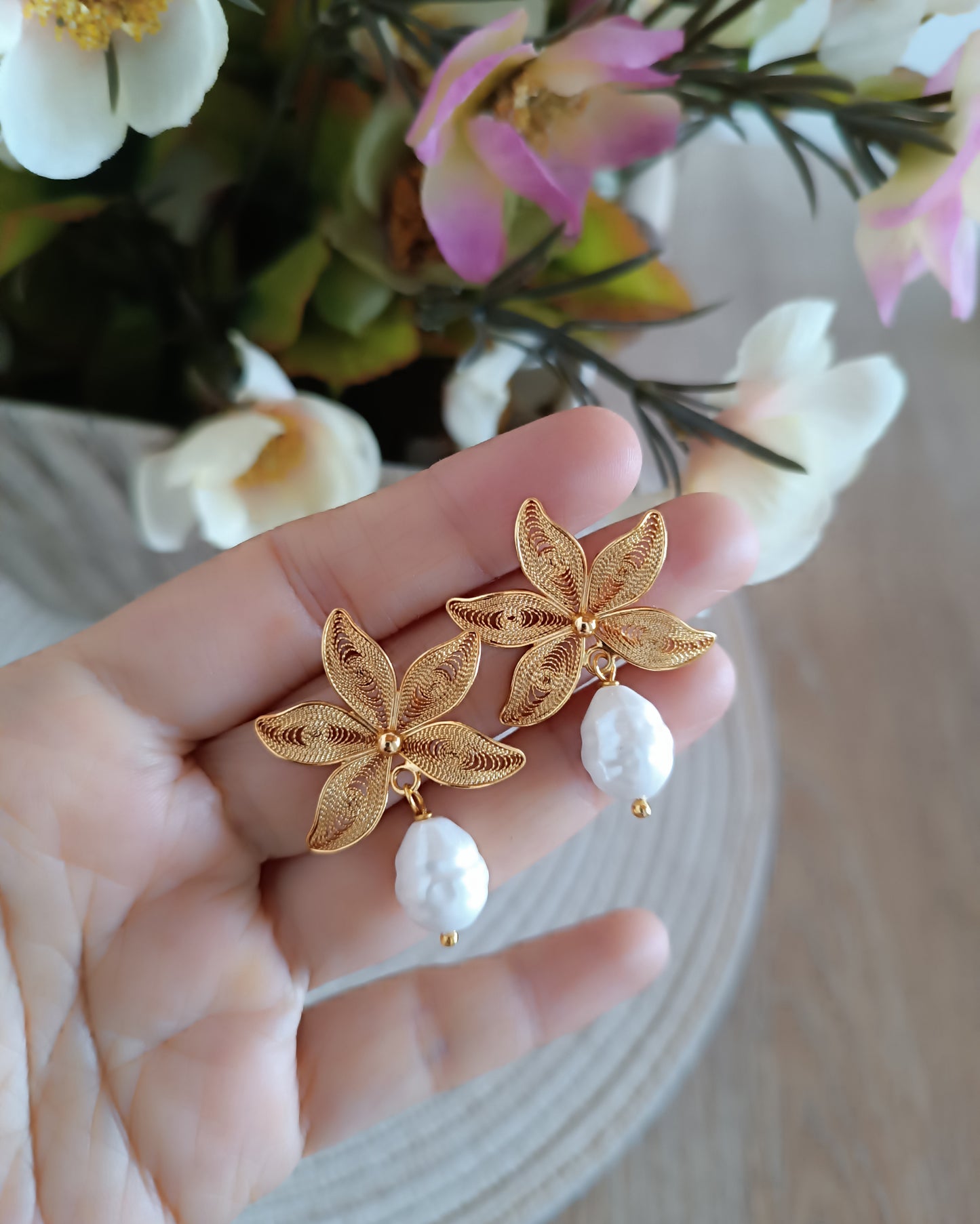 Aretes filigrana con perla Gadea