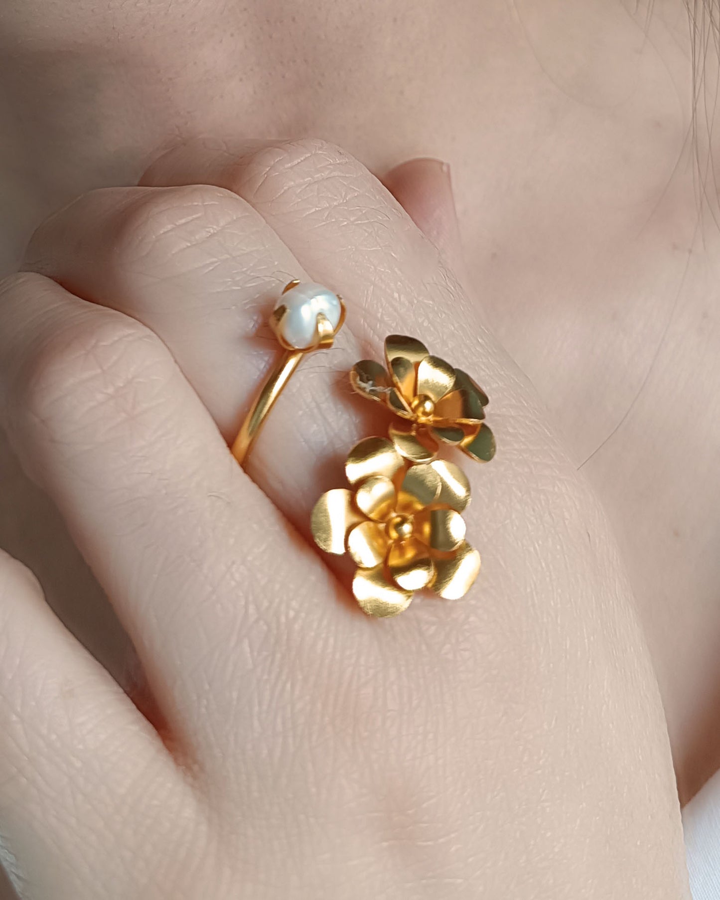 Anillo doble flor Liatris Perla