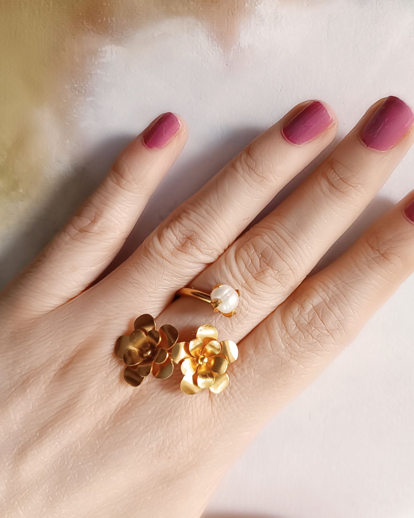 Anillo doble flor Liatris Perla