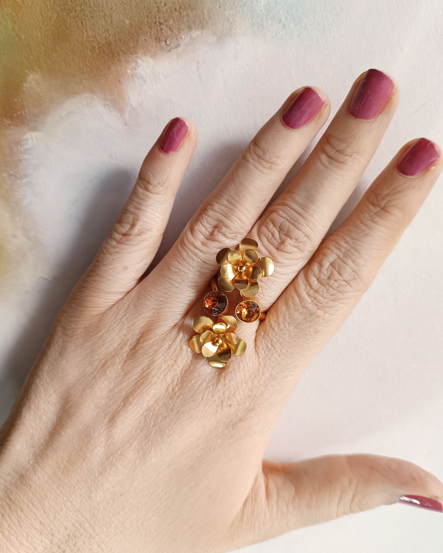 Anillo doble flor y cristales Lianis