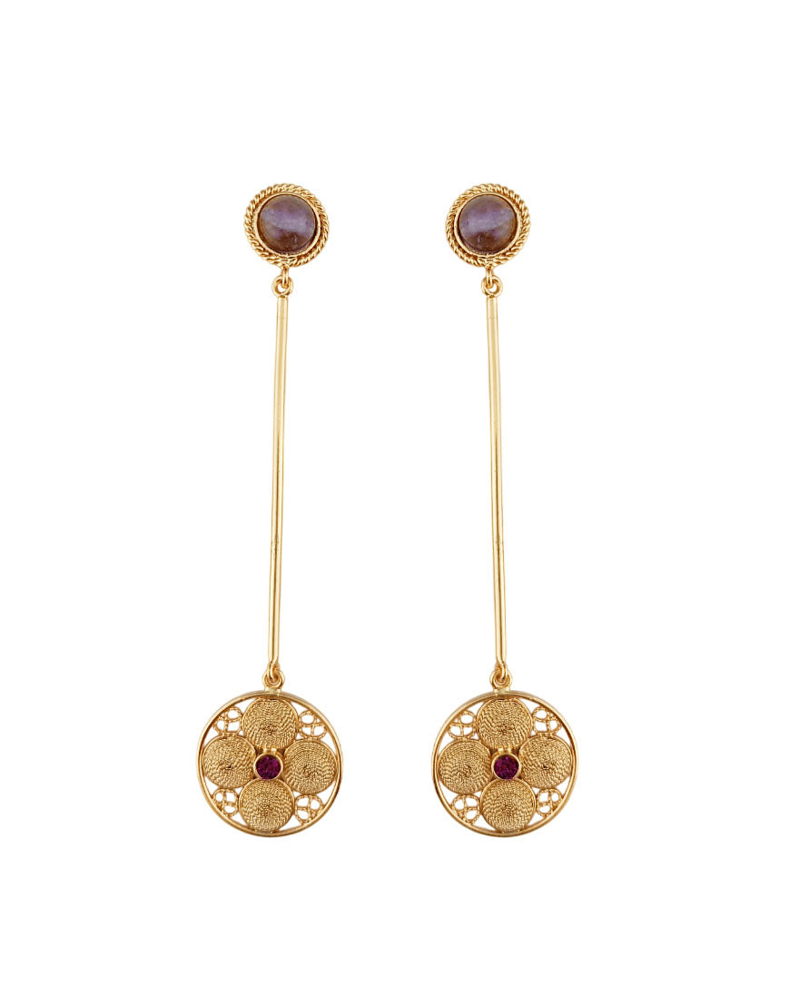 Aretes largos filigrana y amatista Atanasia