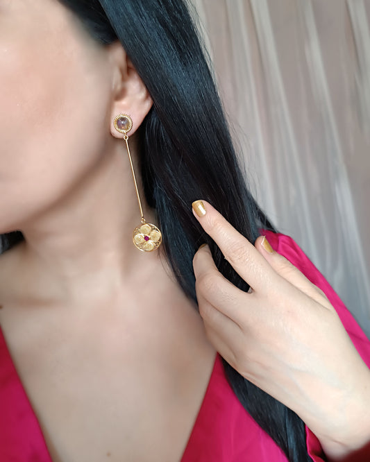 Aretes largos filigrana y amatista Atanasia