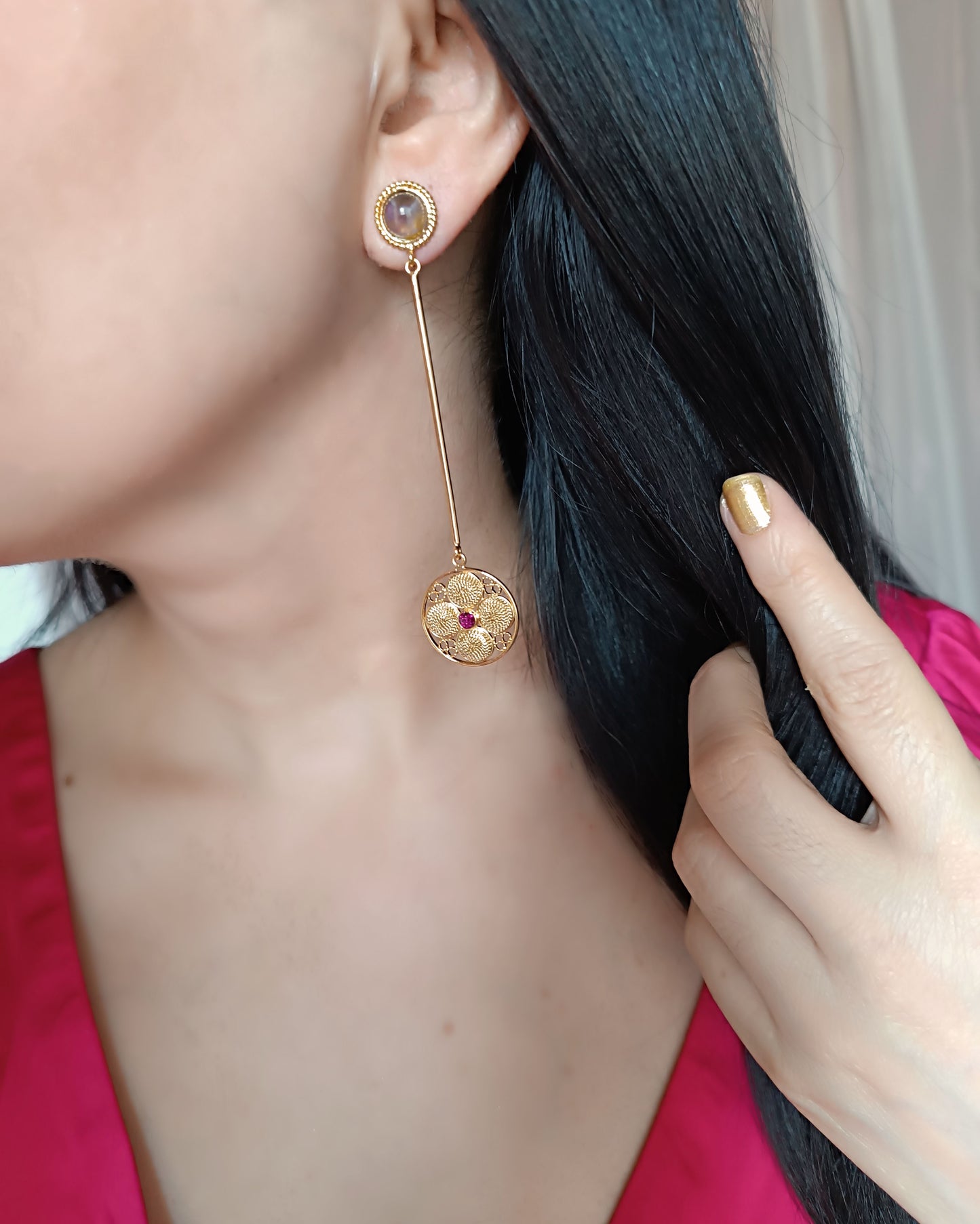 Aretes largos filigrana y amatista Atanasia
