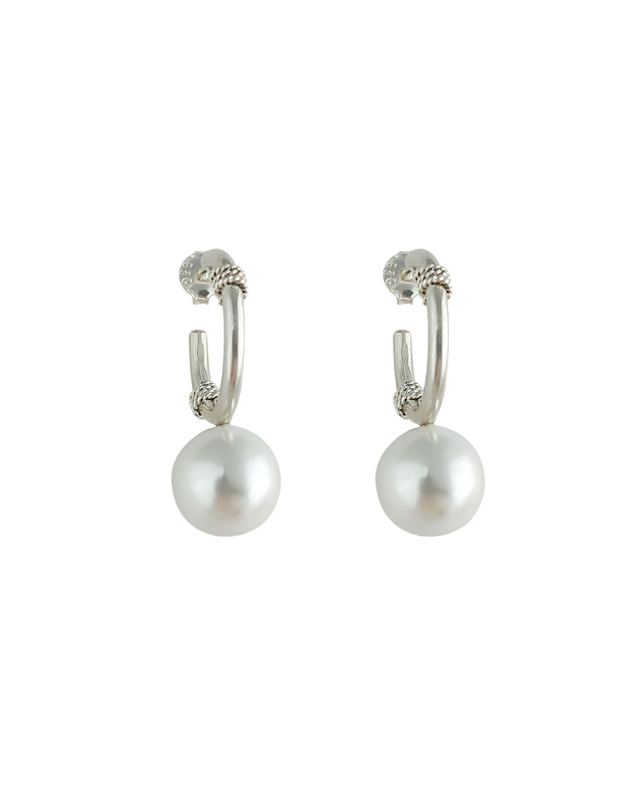Aretes candongas en plata ley 950 con perla Lucky