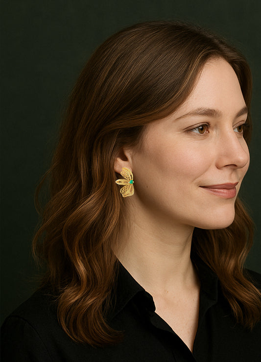 Aretes filigrana y esmeralda Alas mariposa