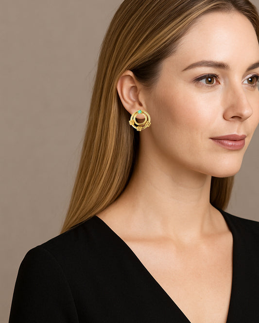 Aretes topos, doble círculo y esmeralda