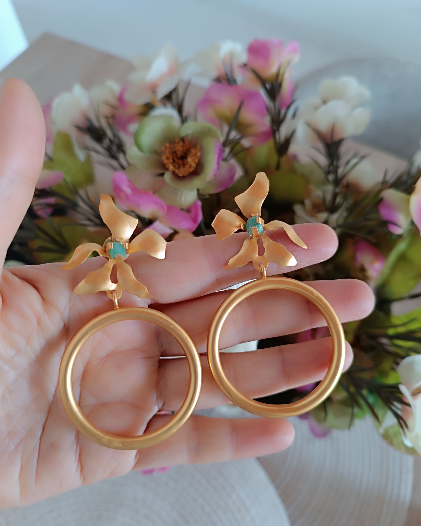Aretes flor y aro orquidea