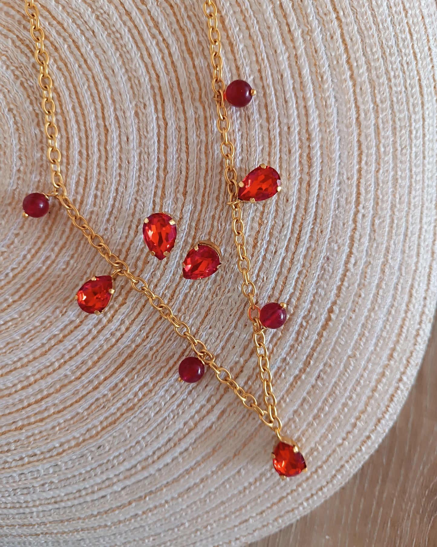 Collar doble agatas rojas y cristales