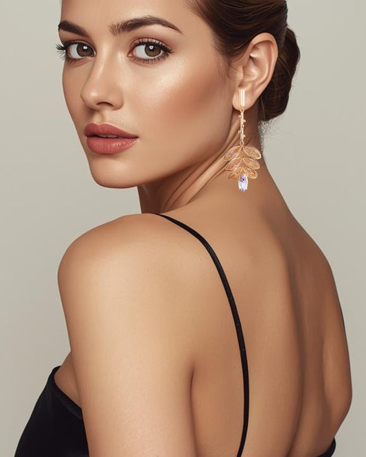 Aretes cristal y hojas, Taliana