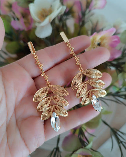 Aretes cristal y hojas, Taliana