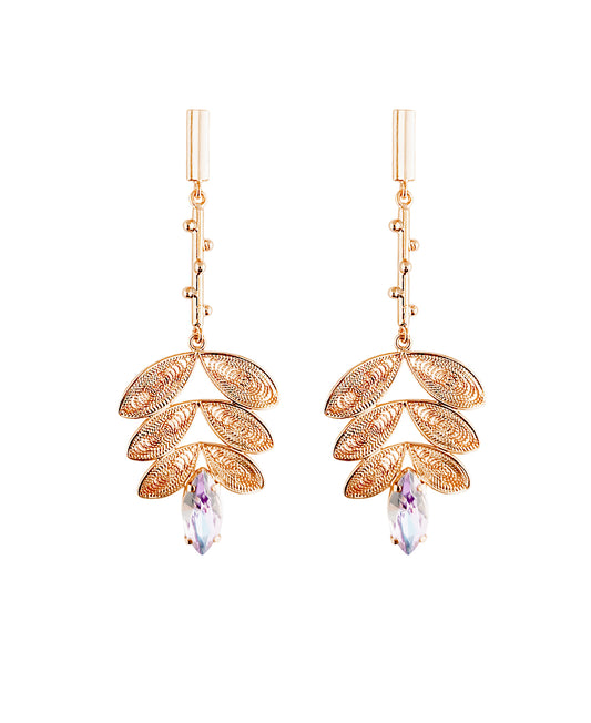 Aretes cristal y hojas, Taliana