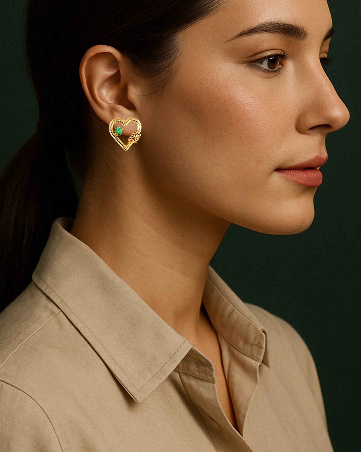 Aretes topos corazón y esmeralda