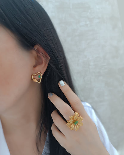 Aretes topos corazón y esmeralda