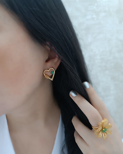 Aretes topos corazón y esmeralda