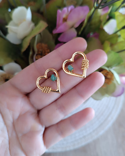 Aretes topos corazón y esmeralda
